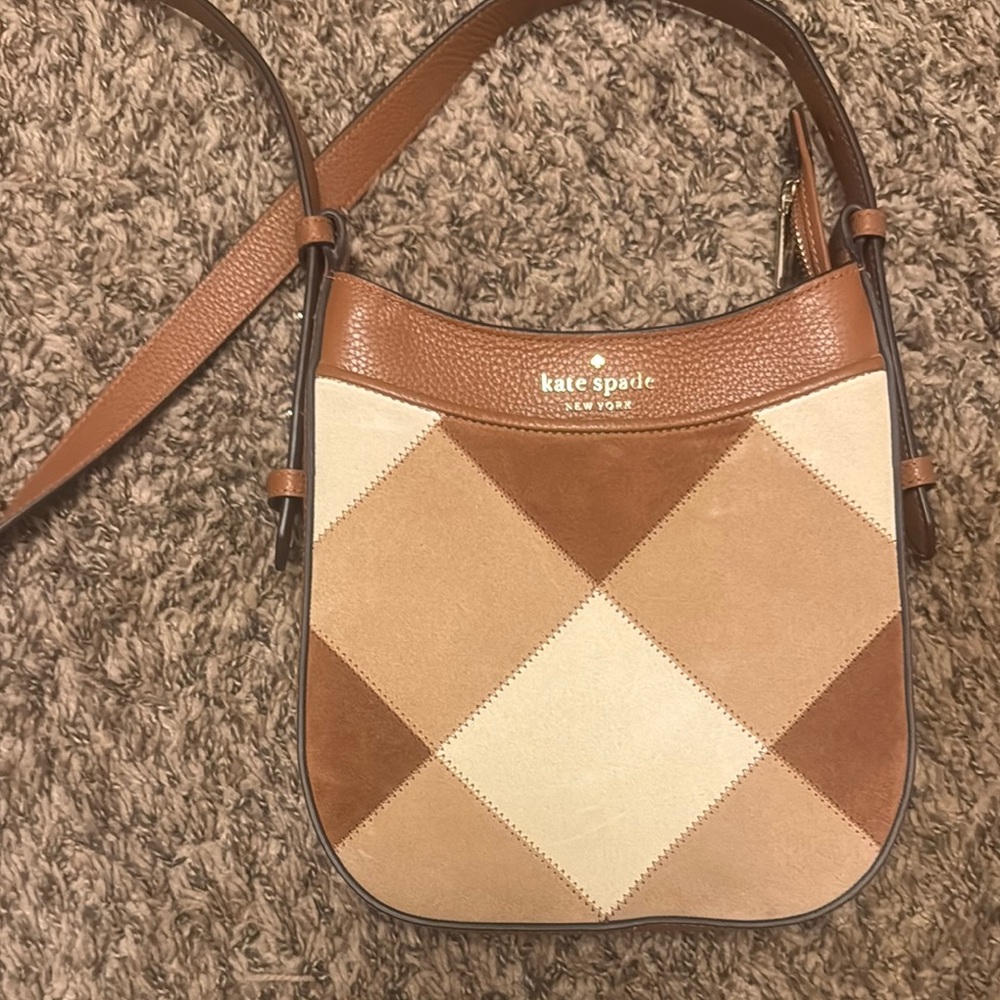 Kate Spade Checkered Brown and Tan Crossbody Bag